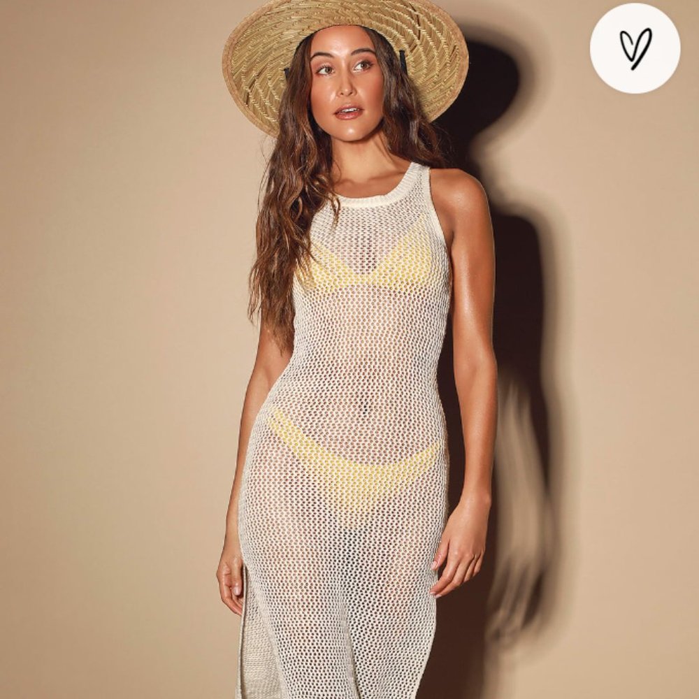 NWT Lulu's sheer swim crochet cover up in cream